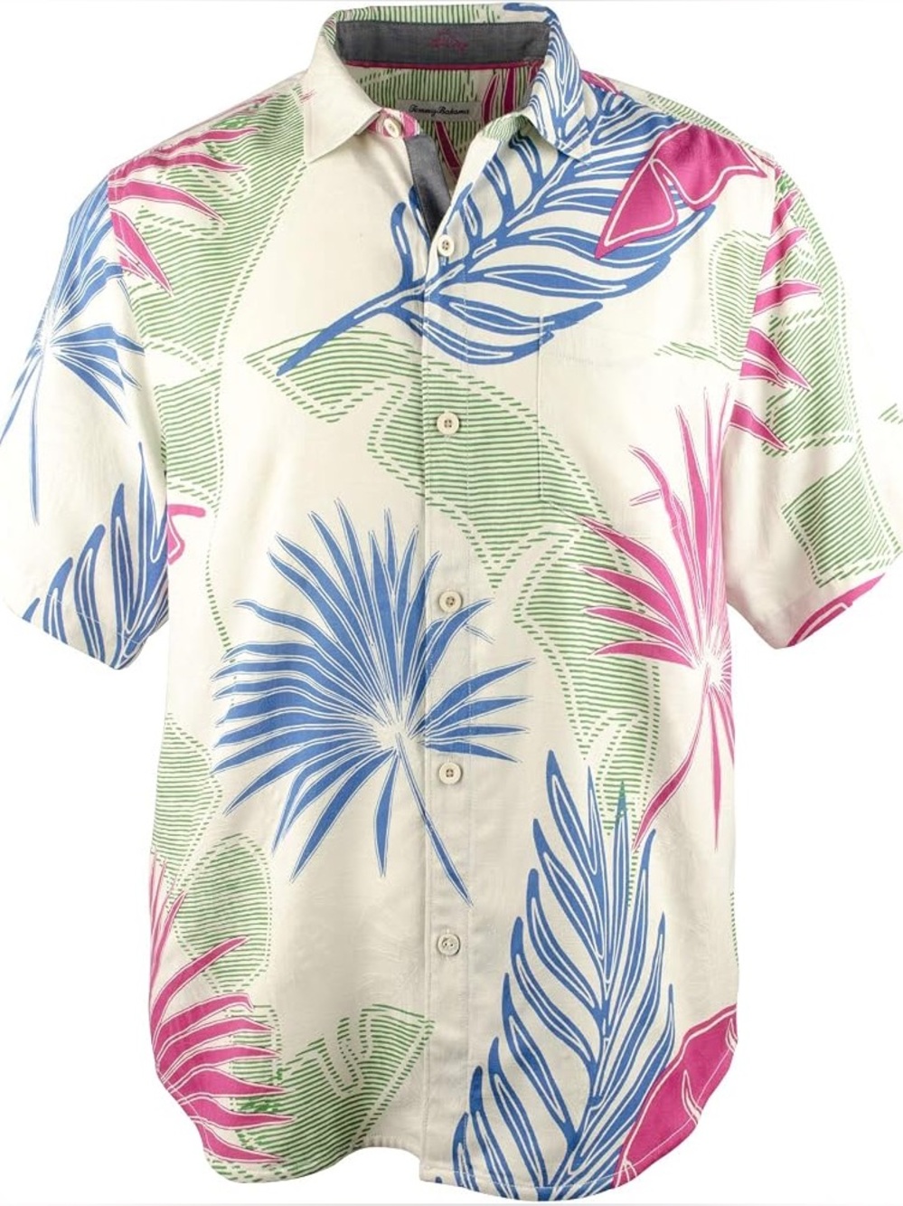 Tommy Bahama Deco Palmetto tropical leaf 100% Silk short sleeve camp Shirt XL